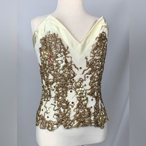 Ema Savahl Cream/Gold Corset Swarovski Crystals Y2K Size S New w/ Tags